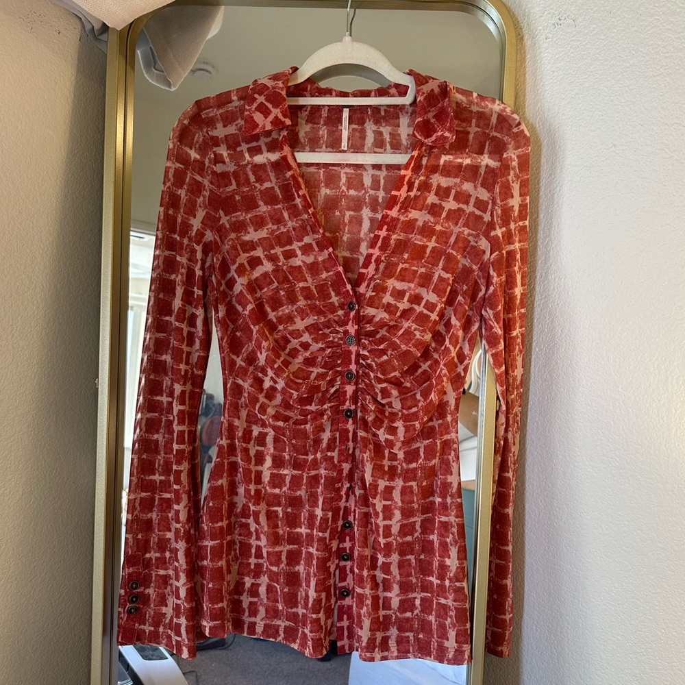 FREE PEOPLE mesh long sleeve shirt SIZE S